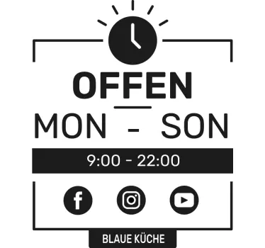 Aufkleber Schaufenster Öffnungszeiten und Soziale Medien - TenStickers