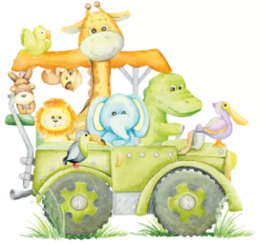 Wandtattoo Kinderzimmer Dschungeltiere im Jeep - TenStickers
