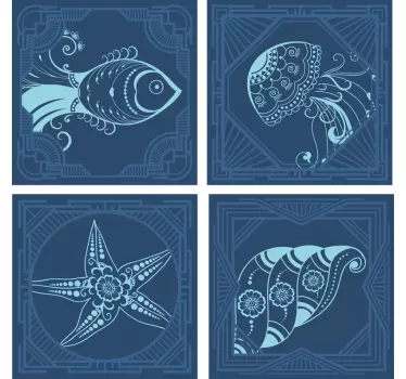 Wandtattoo Badezimmer – Fliesenaufkleber Meerestiere - TenStickers