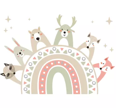 Wandtattoo Kinderzimmer boho-regenbogen mit wilde Tieren - TenStickers