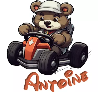 Personalisiertes Wandtattoo Bär im Rennwagen - TenStickers