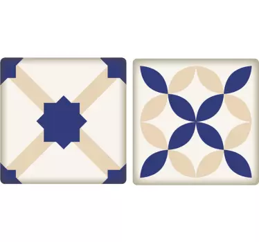 Fliesen Aufkleber blau beiges Muster - TenStickers