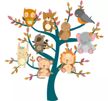 Baum mit süßen Tieren Wandaufkleber - TenStickers