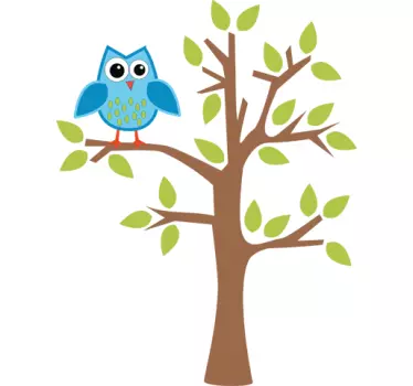 Blaue Eule im Baum Aufkleber - TenStickers