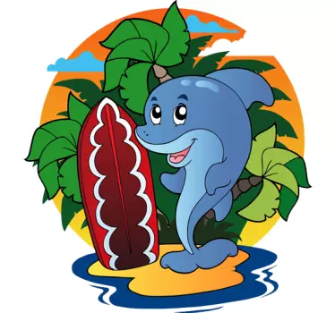 Delfin mit Surfbrett Aufkleber - TenStickers