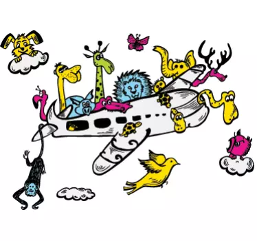 Flugzeug mit Tieren Aufkleber - TenStickers