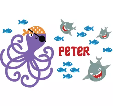 Octopus Pirat Kinder Sticker - TenStickers
