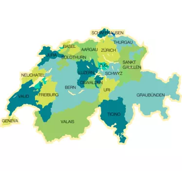 Schweiz Politische Karte Wandtattoo - TenStickers