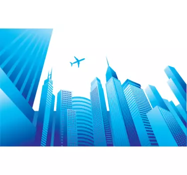 Stadt mit Flugzeug Aufkleber - TenStickers