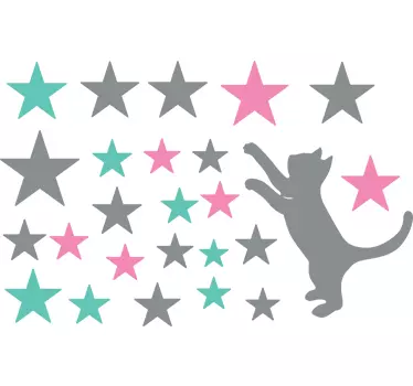 Pack von 24 Sterne fangende Katze Wandtattoo - TenStickers