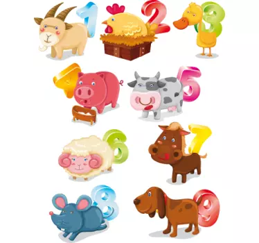 Tiere und Zahlen Aufkleber - TenStickers