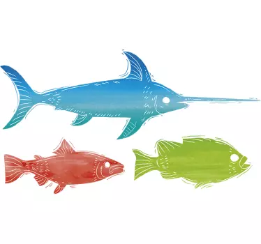 Wandtattoo Bunte Fische im Wasserfarben Design - TenStickers
