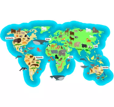 verschiedene Aufkleber Kinder Weltkarte Fauna - TenStickers