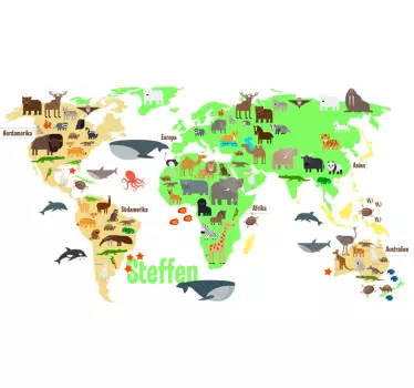Personalisierter Aufkleber Weltkarte Tiere Kinder - TenStickers
