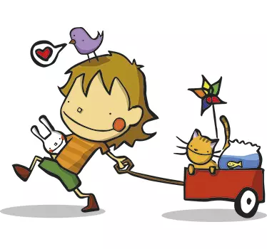 Wandtattoo Junge mit Wagen - TenStickers