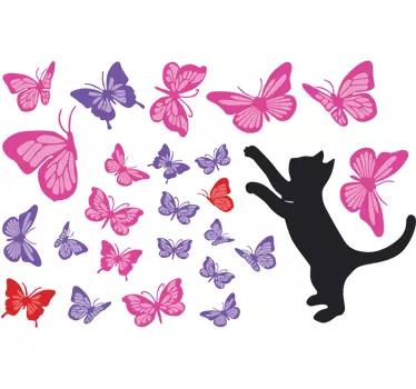 Wandtattoo Katze mit Schmetterlingen - TenStickers
