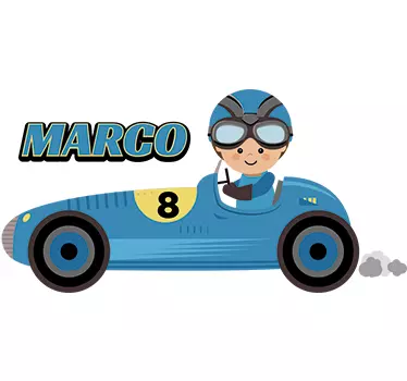 Wandtattoo Kind Rennfahrer personalisierbar - TenStickers