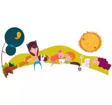 Wandtattoo Kinder mit Tieren grün - TenStickers