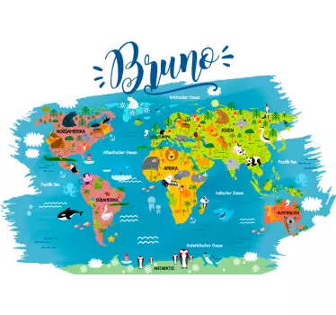 Wandtattoo Kinderzimmer Weltkarte personalisiert - TenStickers