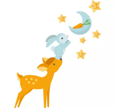 Wandtattoo Tier Mond Sterne Zeichentrick - TenStickers