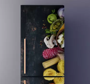 Essen auf Holzbrett Kühlschrank Folie - TenStickers