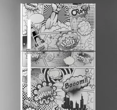 Kühlschrank Aufkleber Comic in Schwarz und Weiß - TenStickers