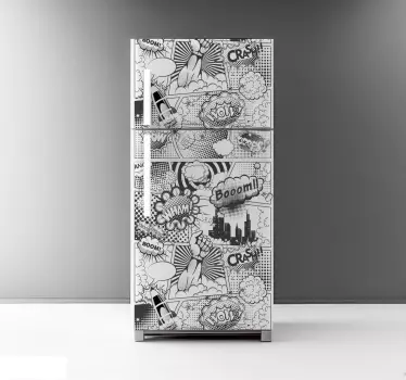 Kühlschrank Aufkleber Comic in Schwarz und Weiß - TenStickers