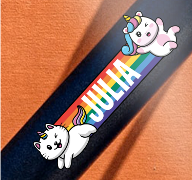 Regenbogen mit Einhorn und Katze Fahrrad Sticker - TenStickers