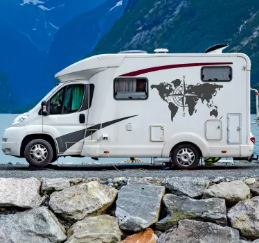 Weltkarte und Kompass Wohnmobil Aufkleber - TenStickers