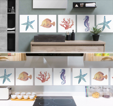 Wandtattoo Badezimmer Fliesenaufkleber Meerestiere bunt - TenStickers