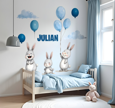 Wandtattoo Kinderzimmer blaue luftballons mit hasen - TenStickers