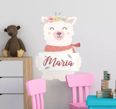 Alpaka Tier Wandtattoo mit Namen - TenStickers