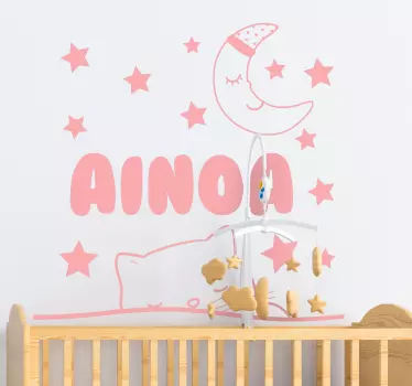 Anpassbarer Name Katze und Mond Wandaufkleber - TenStickers