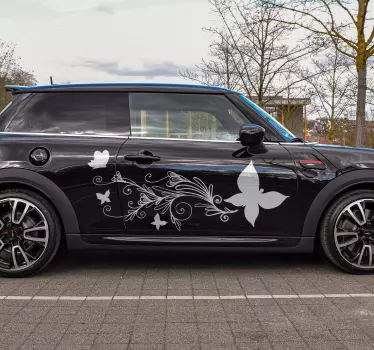 Autoaufkleber mit Blumen und Schmetterling - TenStickers