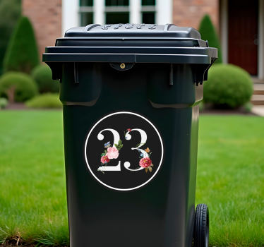 Aufkleber Mülltonne blumen-nummernetikett - TenStickers
