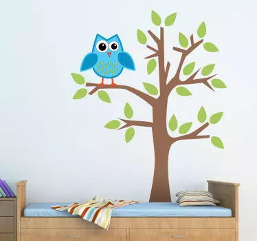 Blaue Eule im Baum Aufkleber - TenStickers