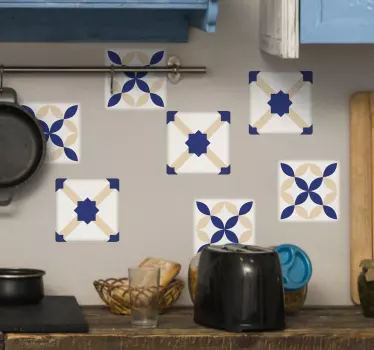 Fliesen Aufkleber blau beiges Muster - TenStickers