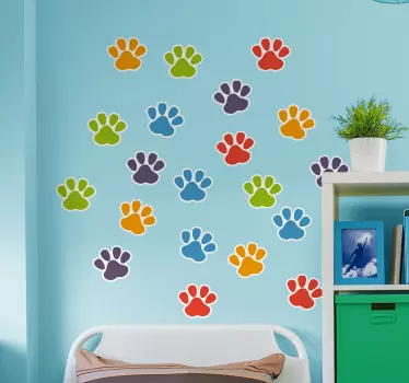 Bunte Pfotenabdrücke Wandaufkleber Set - TenStickers