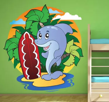 Delfin mit Surfbrett Aufkleber - TenStickers