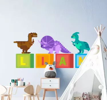 Dino Aufkleber Name in quadraten dinosaurier - TenStickers