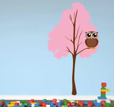 Wandtattoo Eule in rosa Baum - TenStickers