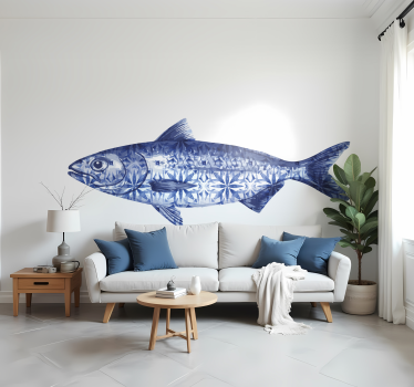 Fisch Aufkleber blaue sardine mit kachelstruktur - TenStickers