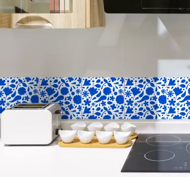 Fliesenaufkleber im floralen blauen stil - TenStickers