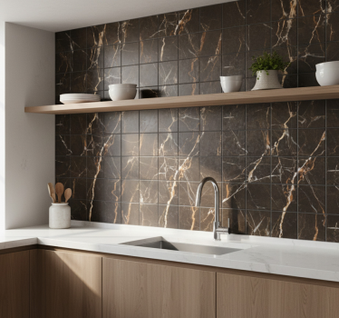 Fliesenaufkleber marmor in schwarz und gold - TenStickers