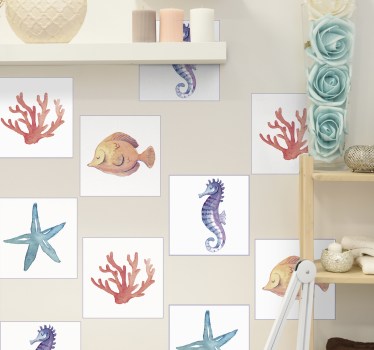 Wandtattoo Badezimmer Fliesenaufkleber Meerestiere bunt - TenStickers