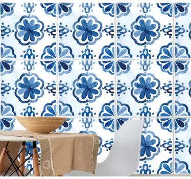 Fliesenaufkleber mit floralem blauen motiv - TenStickers