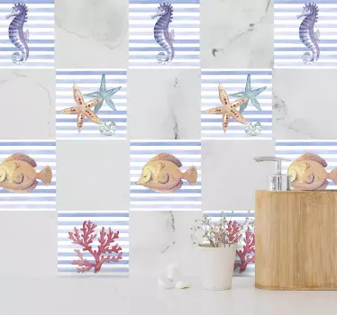 Wandtattoo Badezimmer Fliesen klassische Meerestiere - TenStickers