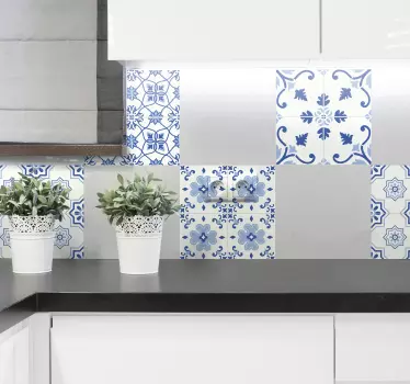 Vintage Blau Floral Fliesen Aufkleber - TenStickers