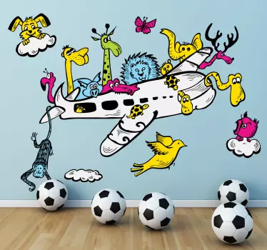 Flugzeug mit Tieren Aufkleber - TenStickers