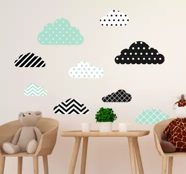 Pack of 9 Grüne und mint Texturen Wolken Linie Aufkleber - TenStickers